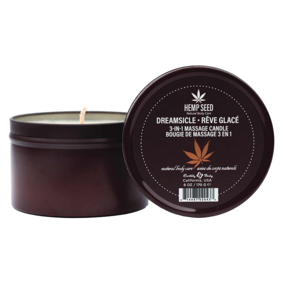 Hemp Seed 3-in-1 Massage Candle (6 oz, Dreamsicle Scent) image 0