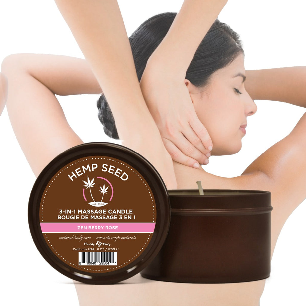 Hemp Seed 3-in-1 Massage Candle (6 oz, Zen Berry Rose Scent) image 0